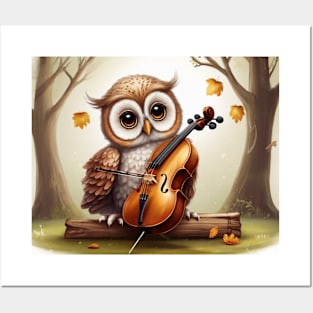 Cello Serenade: The Cute Baby Owl's Melodic Performance Posters and Art